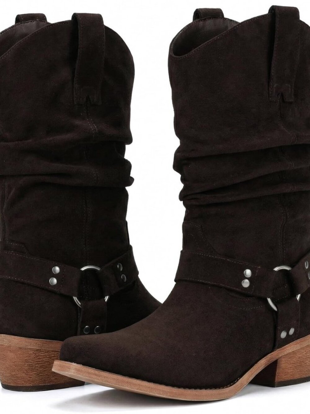 Suede Cowboy Boots for Women - Mid Calf Slouchy Cowgirl Boots